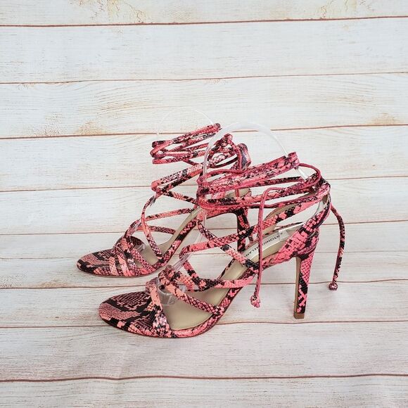 Antonio Melani Snakeskin Print Ankle Strap Strappy Leather Heeled Sandals - Picture 7 of 15